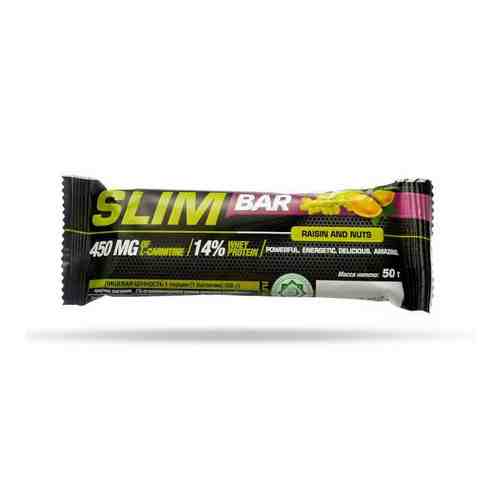 Батончик с L-карнитином изюм-орех в темной глазури Slim Bar Ironman 50г 12шт арт. 1431422