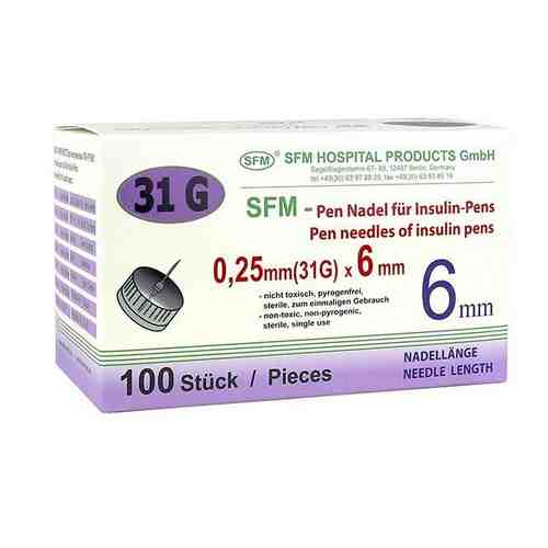 Иглы для инсулиновых инжекторов (ПЕН ручек) 0,25х6мм (31G) SFM Hospital/СФМ Госпиталь 100шт арт. 1441976