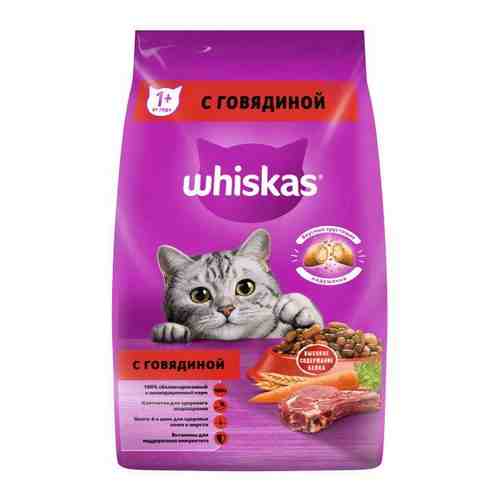 Корм сухой полнорационный для взрослых кошек вкусные подушечки с нежным паштетом с говядиной Whiskas 1,9кг арт. 1606246