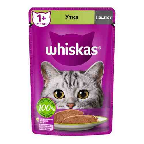 Корм влажный полнорационный для взрослых кошек паштет с уткой Whiskas 75г арт. 1606274