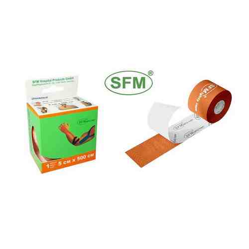 Лента (тейп) кинезиологическая SFM-Plaster на хлопковой основе в рулоне 5х500см цвет оранжевый арт. 1115843