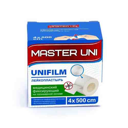 Лейкопластырь медицинский фиксирующий на полимерной основе Мастер Юни Unifilm 4см х 500см арт. 1421430