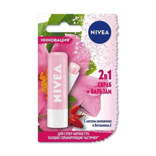 Набор Nivea/Нивея: Скраб 2 в 1+Бальзам для ухода за кожей губ с маслом шиповника и витамином E 4,8г арт. 2179774
