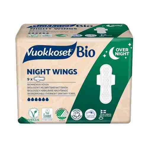 Прокладки гигиенические женские ночные удлиненные с крылышками Night Wings Bio Vuokkoset 9шт арт. 2194740